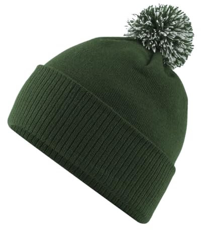 Roughtex Bommelmütze Damen Herren - Doppellagige Wintermütze als Beanie oder mit Umschlag tragbar Oliv