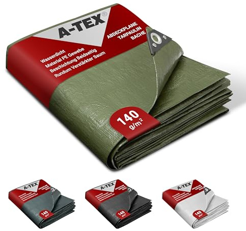 A-TEX® Abdeckplane 140g/m² (Grün, 4 x 6 m) | Verschiedene Stärken, Größen und Farben wählbar | Plane mit Ösen | Gewebeplane Gartenplane Zelt Holzplane | wasserdicht | reißfest | UV-stabilisiert