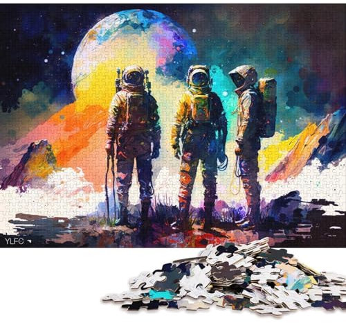 Jigsaw Puzzle for Adults Astronauts Standing Planet Jigsaw Puzzles for Adults 1000 Piece Cardboard Jigsaw Suitable for Children 12 Years And Up Great (Size 38 * 26cm)