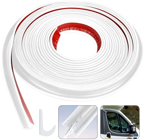 J-Förmige Kieselgel Regenrinne Wohnmobil, Selbstklebend Regenrinne für Pavillon, Weiß 10m Lange Kantenschutzprofil Geeignet für Fahrzeug, LKW, Wohnmobil, Boot, Auto, Van, Tür, Wohnmobil