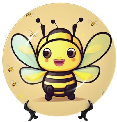 PHAYAH Dekorativer Teller aus Porzellan, Motiv: gelbe Biene, langlebig, glatt und perfekte Dekoration für Zuhause, Büro und Café, 15,2 cm
