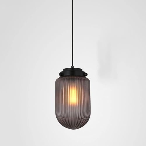 Chandelier Suspension Classique Gris fumé – Lustre en Verre et métal, plafonnier réglable E27 à 1 lumière, idéal pour îlot de Cuisine, Salle à Manger et Salon Chandelier