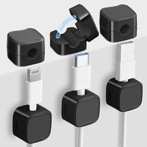6 Pack Magnetic Cable Clips,Cable Tidy Tools,Cord Holder for Desk Cable Management,Cable Organiser for Wall,Office,Car,Desk,Nightstand(Black)