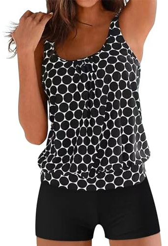 Costume da Bagno Donna Curvy, Tankini Mare Taglie Forti Costumi da Bagno con Pantaloncini Contenitivo Due Pezzi Spiaggia Costumi Piscina Push Up Tankini Controllo della Swimwear Set Beachwear