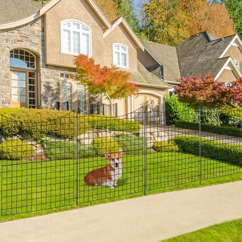 HOMASIS Dekorativer Gartenzaun 5 Stück, Teichzaun Metall Zaunelemente, 98 x 87cm Gitterzaun Set, Steckzaun Beetzaun Metallzaun, Dekozaun für den Garten, Terrasse, Hundezaun Tier Barriere, Schwarz