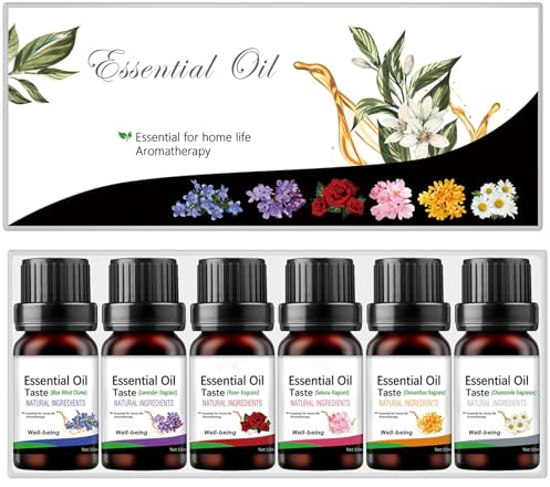 6pcs Essential Oils Set - for Use with Essential Oil Diffusers. Includes Lavender, Rose, Chamomile, Bluebell, Cherry Blossom, and Osmanthus fragrans