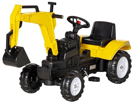 HOMCOM Tractor a Pedales para Niños de +3 Años Excavadora para Niños con Claxon y Pala Delantera Tractor Infantil para Exterior Carga 35kg 107x42x71 cm Amarillo