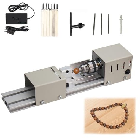Mini tornio, 96 W, tornio in metallo, 4000 – 9000 rpm, tornio preciso, 7 velocità, intervallo di serraggio da 0,6 – 6 mm, tornio da tavolo per la lavorazione del legno fai da te per rotazione