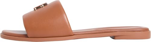 Tommy Hilfiger Damen Sandalen Logo Hardware Mule aus Leder, Braun (Warm Bronze), 39