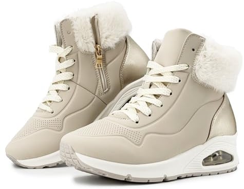 JOMIX Stivaletti Donna Invernali Imbottiti Stivali con Pelliccia Scarpe Sportive Calde Antiscivolo con Cerniera Sneakers Alte Casual WWB255288 Beige 38