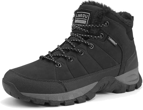 LANGDU Stivali Uomo Invernali Scarpe Inverno Scarponi Trekking Neve Caldo Fodera Stivaletti,nero 7,42EU