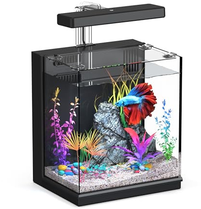 Betta Aquarium-Set mit Filtration und LED-Licht, selbstreinigendes Aquarium für Anfänger, Kinder, Desktop-Schüssel für Zuhause, Büro oder Kinderzimmer