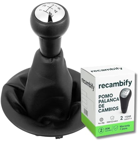 recambify│Pomo Palanca de Cambios para Citroen Berlingo y Peugeot Partner III MK3 (2008- en adelante)│5 Velocidades con Funda │ABS Antideslizante Negro + Funda Cuero PU