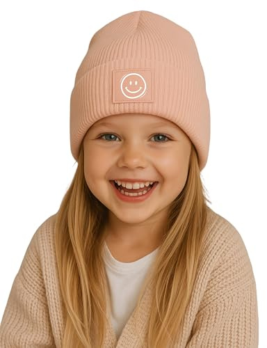 Lounis Kindermütze Smiley - warme weiche Kinder Strickmütze - Wintermütze für Kleinkinder - Beanie