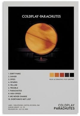 ENLLVKCBR Parachutes – Coldplay-Poster, dekoratives Gemälde, Leinwand, Wandposter und Kunstdruck, moderne Familienschlafzimmer-Dekoration, Poster, 20 x 30 cm