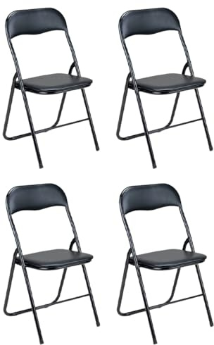 Gremium Set 4 Sedie Pieghevoli Con Cuscino In Ecopelle A Doppia Imbottitura, Seduta Ergonomica E Struttura Richiudibile Salvaspazio In Acciaio Inossidabile