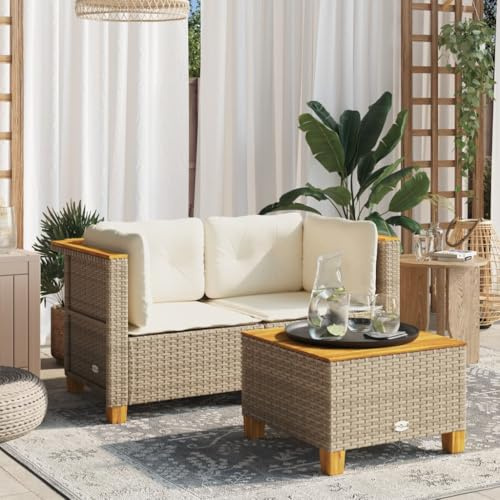 Frdhee Ecksofa Klein Loungemöbel,Garten-Ecksofas mit Kissen 2 STK. Beige Poly Rattan,Gartenmöbelgarnitur für Drinnen und Draußen