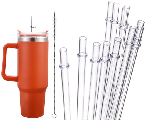 12 PCS Clear Reusable Plastic Replacement Drinking Straws,Clear Plastic Straw,Extra Long Straw,Dishwasher Safe,Set of 12 Pcs Straws with Cleaning Brush,for 24oz & 40oz Tumblers(11inch)