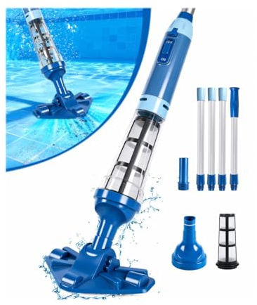 PoolLeader Poolsauger Akku Handsauger, 60L/Min Poolsauger Bodensauger, 2.13M Kabelloser Pool Staubsauger mit Wassersensor & 2 Abnehmbare Reinigungsköpfe, Poolreiniger Bodensauger Laufzeit bis zu 90min