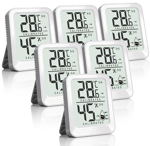 Antonki 6 Stück Digital Temperatur und luftfeuchtigkeitsmesser, Thermometer Hygrometer Innen Raumthermometer für Gewächshaus, Wohnzimmer, Babyzimmer, Weinkeller - Mini Größe