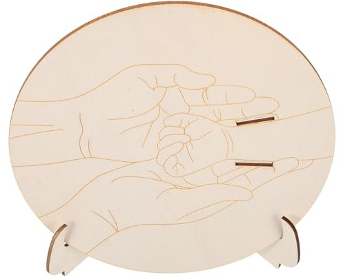 Letrero de Madera Grabado para Anuncio de Nacimiento, con Soporte | Placa Redonda Beige para Recién Nacido, Recuerdo 1 Juego para Hospital y Guardería