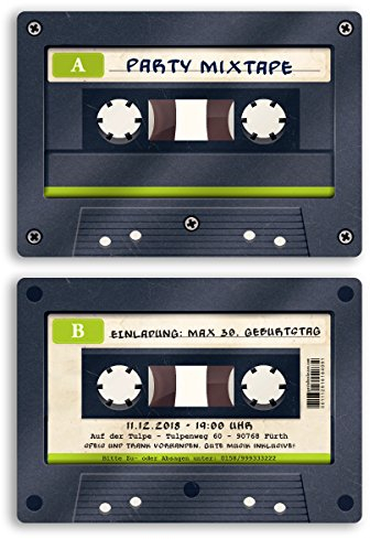 gestaltenlassen.com (30 x) Einladungskarten Geburtstag Kassette Musik CD Retro Vintage Einladungen