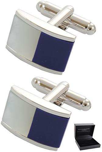 COLLAR AND CUFFS LONDON Manschettenknöpfe Herren Blau - Mit Box - Halber Fass - Langlebiges Messing - Teils Perlmutt - Klassisch und Elegant - Blaue und Weiße Farben - EIN Paar