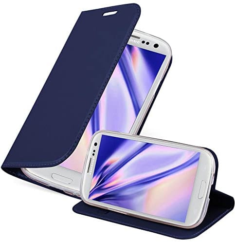 Cadorabo Hülle kompatibel mit Samsung Galaxy S3 MINI aus Premium Kunst Leder Flip Klappbare Stoßfeste Magnetische [Standfunktion] [Kartenfächern] Cover Hülle für Galaxy S3 MINI Tasche in Blau