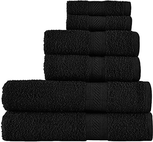 Sweet Needle - Handtücher-Set, Schwarz - 2 Badetücher, 2 Handtücher und 2 Waschlappen, täglicher Gebrauch, ringgesponnen, 100% Baumwolle, sehr saugfähig für Badezimmer, Dusche (6 Stück)