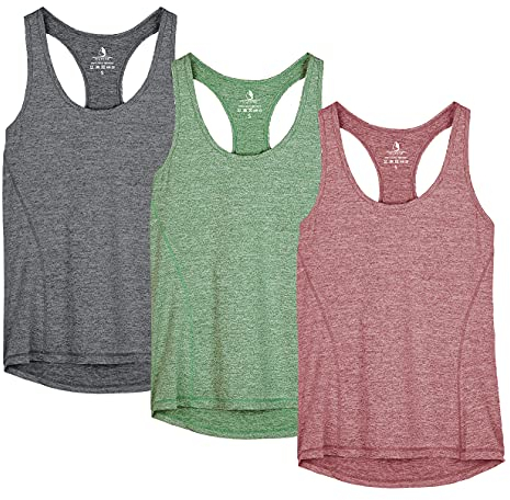icyzone Damen Sporttop Yoga Tank Top Ringerrücken Oberteil Laufen Fitness Funktions Shirt, 3er Pack (M, Charcoal/Burgundy/Turf Green)