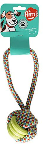 Aimé Mix Ball am Seil widerstandsfähiges Hundebiss Spielzeug 23 cm Giocattolo in Corda da Mordere Interattivo per Cani, Gomma di Cotone, Multicolore