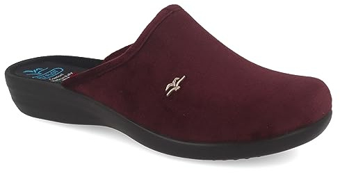 Fly Flot Damen Pantoffel Textil Hausschuh samtig weiche Haptik und Keilabsatz, Größe:37 EU, Farbe:Violett