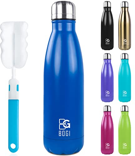 BOGI Insulated Water Bottle - 750ml Stainless Steel, Leakproof, Keep Hot and Cold for Bike, Gym, Sports - Girls, Kids With Cleaning Brush (Dblue)