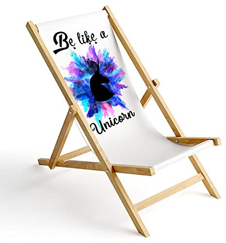 Ferocity Holz-Liegestuhl Klappbar Klappliegestuhl Sonnenliege Strandstuhl Wechselbezug Motiv Be Like a Unicorn [119]