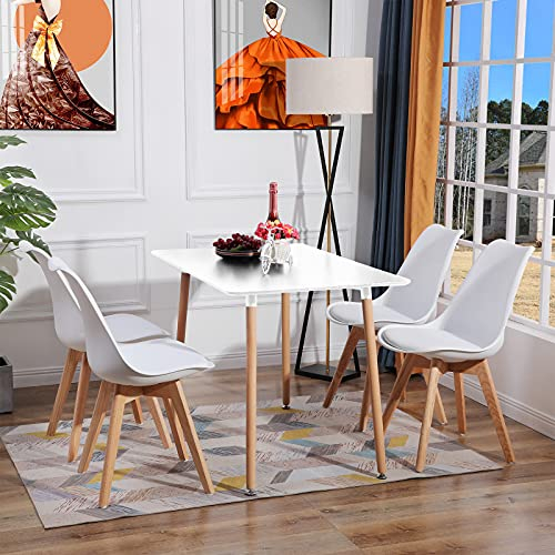 H.J WeDoo Esstisch Küchentisch Set, Rechteckig Esstisch mit 4 Eiche Esszimmerstühle Geeignet für Esszimmer Küche Wohnzimmer, Weiß Esstisch und Stühle