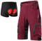 ARSUXEO Herren Radhose Loose Fit MTB Shorts Wasserabweisende Outdoor Sporthose mit 7 Taschen 1202 001B Rot L