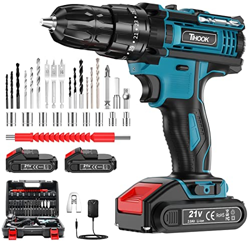 Trapano Avvitatore a Batteria 21V,42N.m,2Batterie da 2000mAh, 3funzioni+25coppia,Set di tTrapani e Cacciaviti Combinati,Trapano Avvitatore 2 Velocità Con Mandrino in Ferro da 3/8,128 Accessori