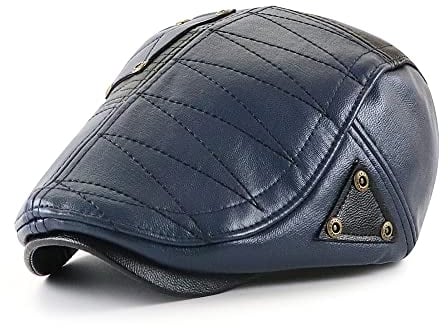 Ueither Herren Newsboy Flat Cap PU Leder Gatsby Verstellbare Schirmmütze Kappe (Dunkelblau)