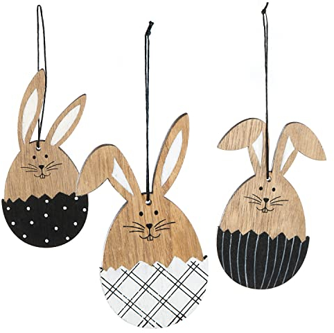 Logbuch-Verlag 3 schwarz weiße Osteranhänger Hasen Ostern Deko Osterhasen Holz Anhänger 13 cm