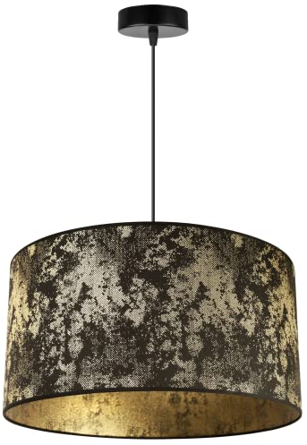 Light-Home Werona Elegant Hängelampe - Modern Deckenlampe für Wohnzimmer Schlafzimmer und Esszimmer - Pendelleuchte aus Metall mit Classic Lampenschirm - Schwarz-Gold - 23x45cm