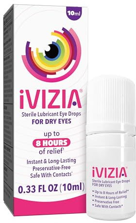 iVIZIA Sterile Lubricant Eye Drops for Dry Eyes, Preservative-Free, Moisturizing, Dry Eye Relief, Contact Lens Friendly, 0.33 fl oz Bottle