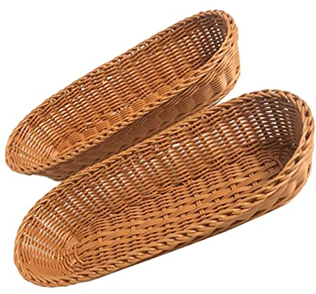 UPKOCH 2Pcs Plastic Serving Bread Baskets - Versatile Poly-Wicker Food Basket Trays for Bread, Fruits, and Vegetables - Organizers for Kitchen, Room, Picnic, Display