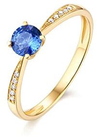 18K Gold Ring Damen, Verlobungsringe Runden Blau Saphir Weiß Diamant 0.5ct Ring Größe 60 (19.1)