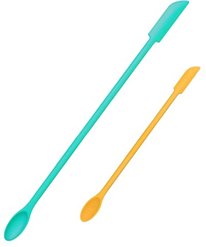 2 Pcs Makeup Spatula Silicone Spatula Set Jar Scraper Mini Spatula for Cosmetics Reusable Beauty Small Spatula Lotion Stirrer Get from Beauty Products (Green and Yellow)