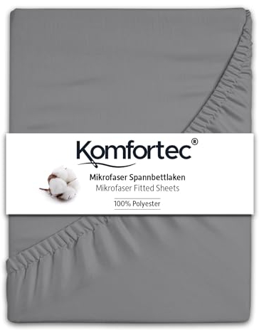 Komfortec Mikrofaser Spannbettlaken 200x200 cm – Weiches Spannbetttuch mit Rundumgummi – Fitted Sheet für Matratzen bis 30 cm – Grau – Oeko-Tex – Pflegeleicht & Hautfreundlich – 90g/m²