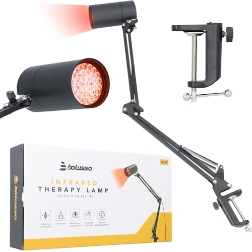 Lampe chauffante infrarouge Bolusso – Appareil de luminothérapie rouge 36 W pour douleurs musculaires, rhumes et articulations – Lampe chauffante infrarouge réglable avec base à clip