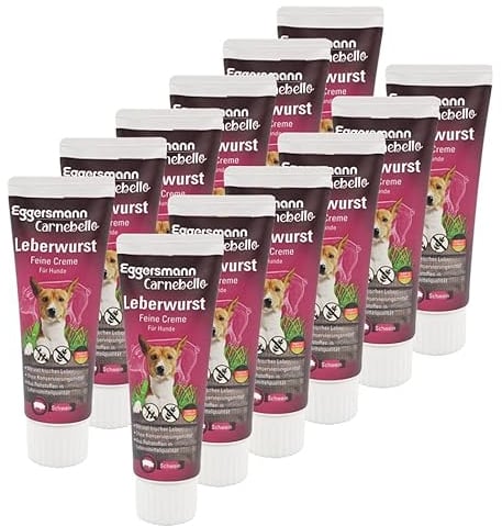 Eggersmann Carnebello - Leberwurst Snacktube 12 x 75 g - Hundeleckerli Leberwurst Hunde Tube - Leckereien für Hunde - Hunde Leckerlies als Belohnung für unterwegs oder beim Training