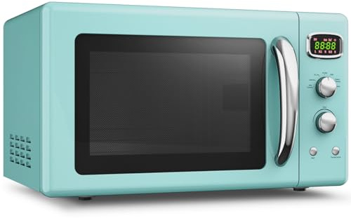 ARLIME - Horno de microondas retro, 900 W/0.9 pies cúbicos, microondas pequeño con descongelación y cocción automática, visualización LED, manija de extracción, interior de acero inoxidable fácil de