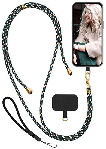 moex Unleash für Poco X3 NFC / X3 Pro Handyband zum Umhängen ohne Hülle, Handykette Universal mit Karabiner, Handy Band abnehmbar, Kette mit Pad für Handyhülle, Camo, Gold