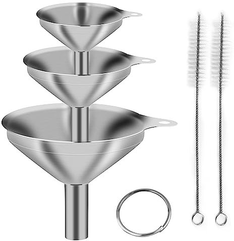 IoF 6Pcs Mini Stainless Steel Funnel Set for Kitchen Use, Metal Small Funnels for Filling Small bottles Tiny Kichen Funnel Set of 3 Tiny Bottles Food Oil Blask Liquor Powerder Protein Funnel Dispenser